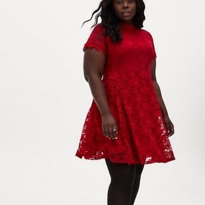 NWT Torrid red lace mock neck flute dress size 1